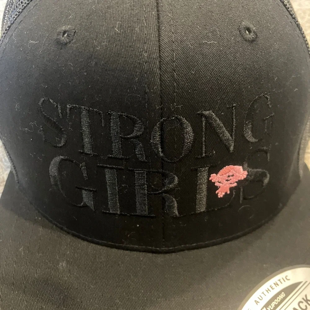 Yupoong Strong Girls Black Trucker Hat Snapback Mesh Flat Brim Cap Womens NEW